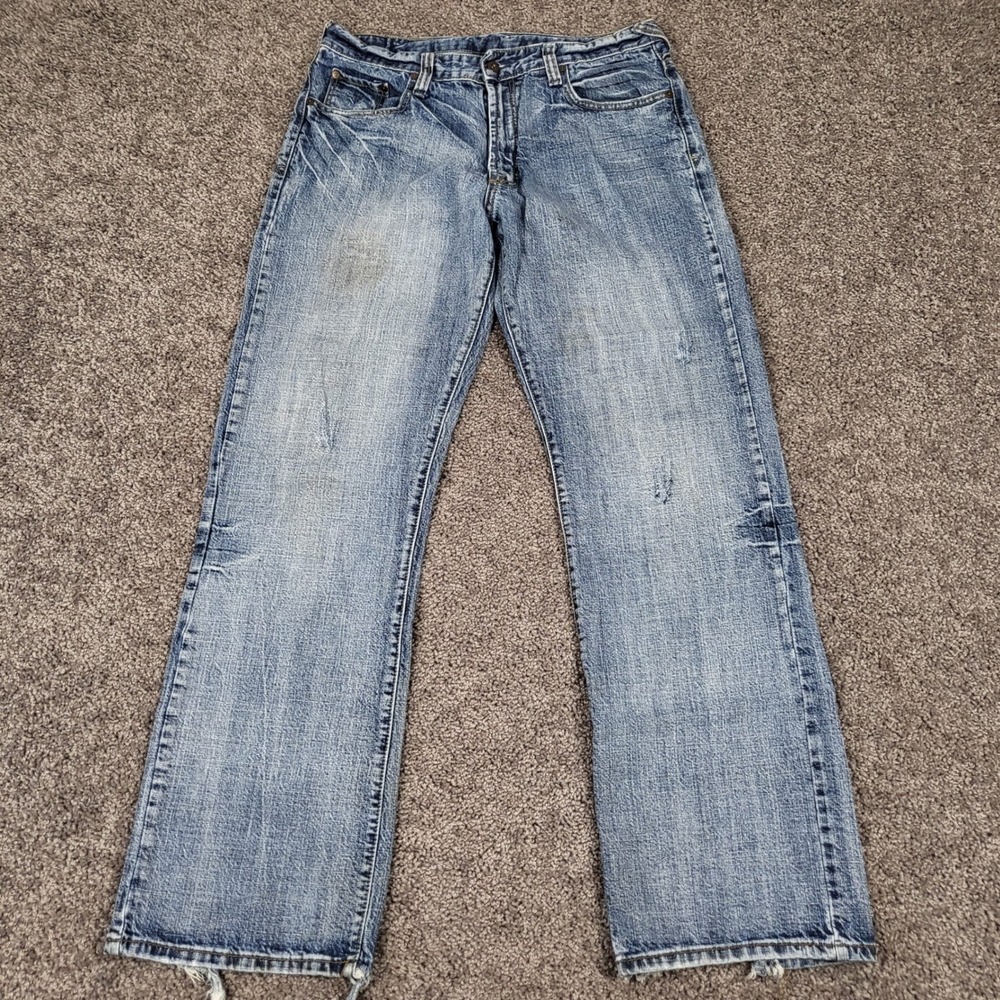 Flypaper Jeans Mens 32x32 Blue Light Wash Distressed Relaxed Straight Denim